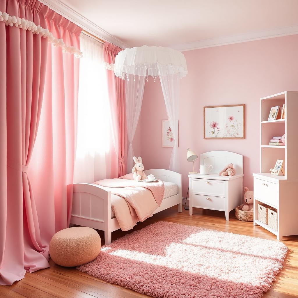 Toz Pembe Ponpon Fon çocuk odası perdesi