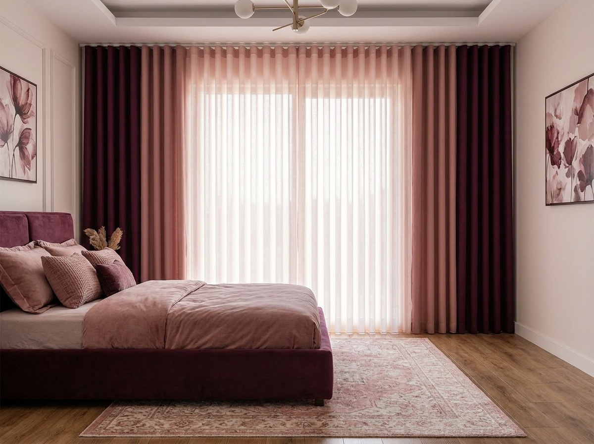 Kadife Bordo — Mürdüm · Pudra Pembe · Gül Kurusu Lens Perde