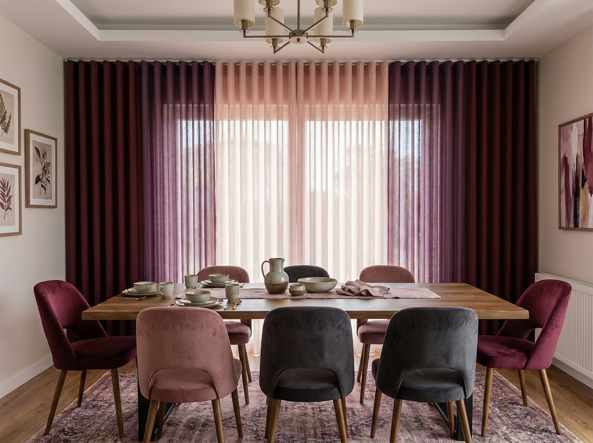 Bordo Davet — Şarap · Pudra Pembe · Mürdüm Lens Perde