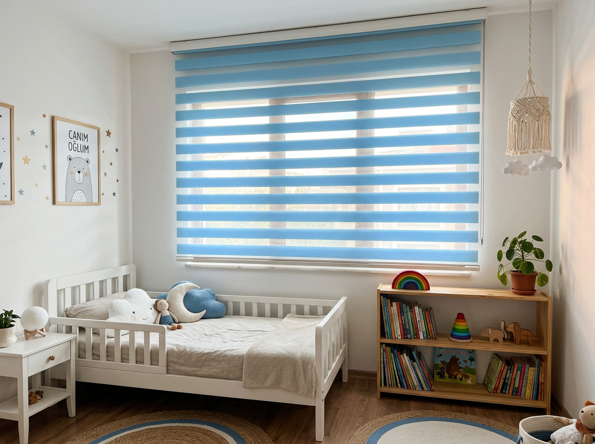 Krem Keten Odası zebra perde — Çocuk Odası