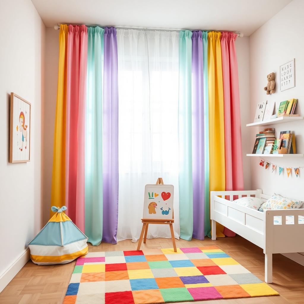 Pastel Gökkuşağı çocuk odası perdesi