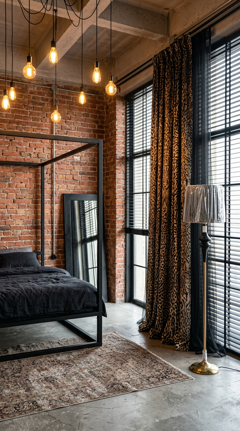 Loft Leopar yatak odası fon perdesi