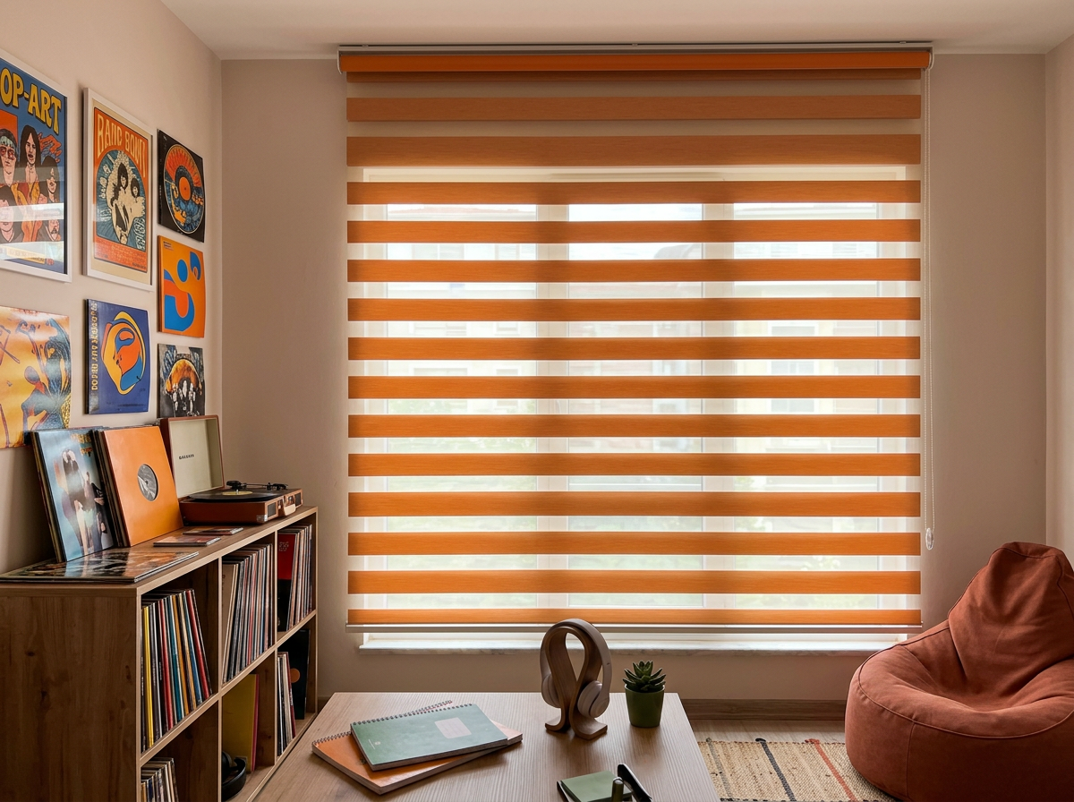 Koyu Gri Loft zebra perde — Genç Odası