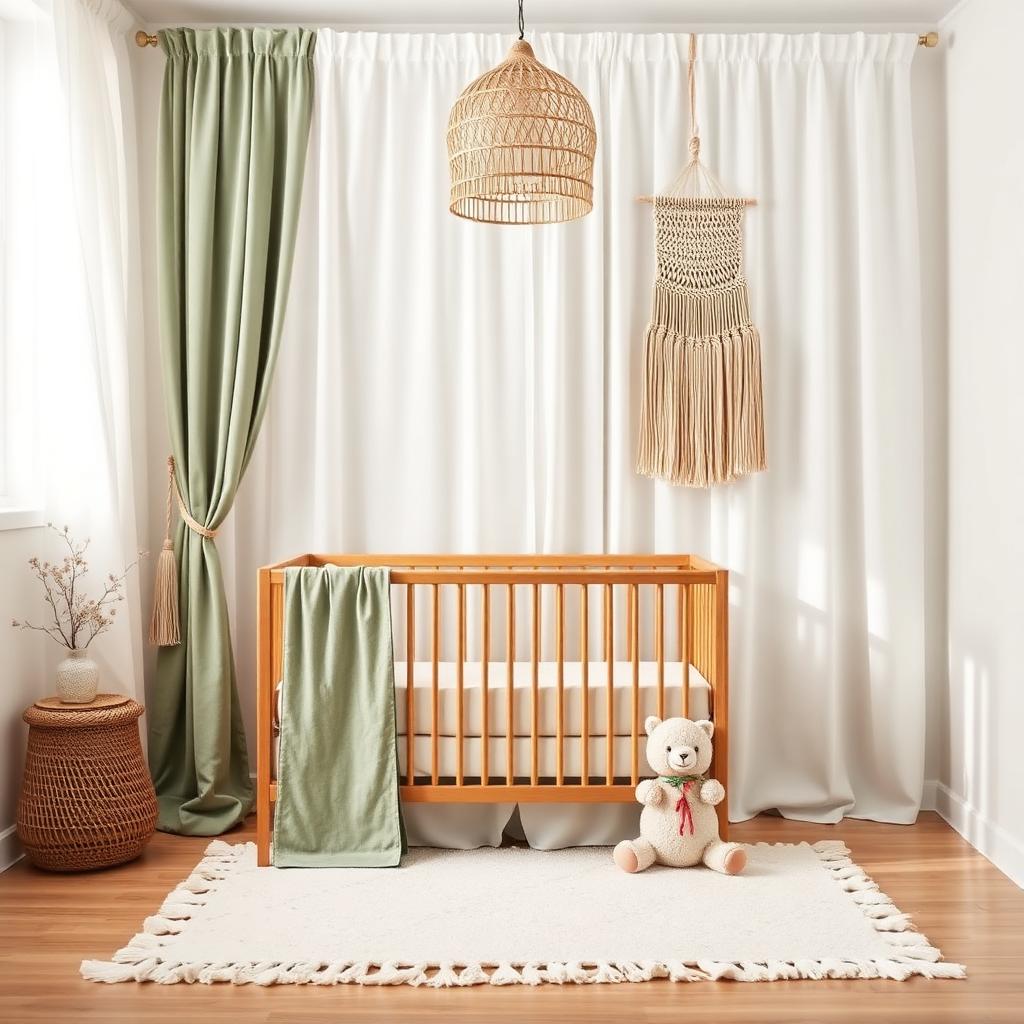 Krem Tül & Adaçayı Panel çocuk odası perdesi