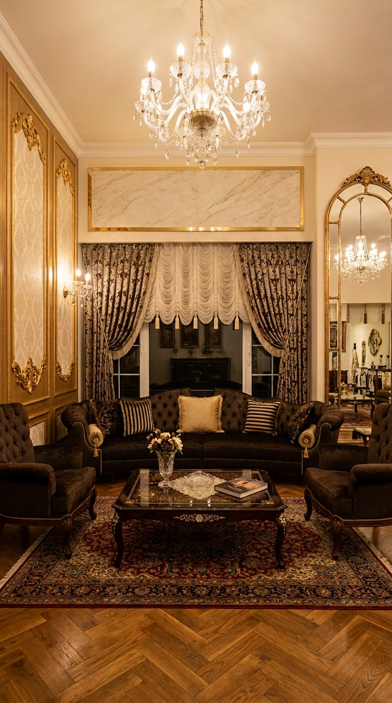 Altın Damask Katmanlı Fon salon perdesi