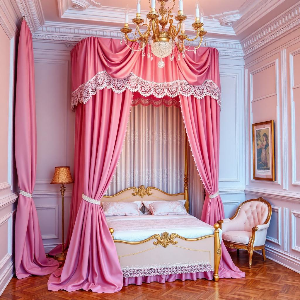 Pembe Kadife & Dantel Tül çocuk odası perdesi