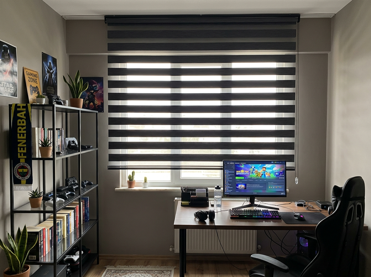 Antrasit Loft zebra perde — Genç Odası