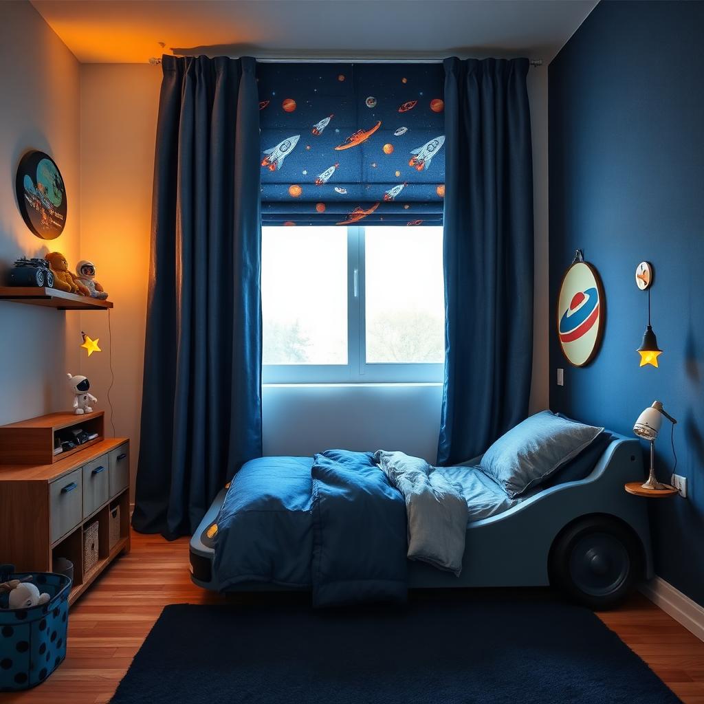 Denim Roket Roman çocuk odası perdesi